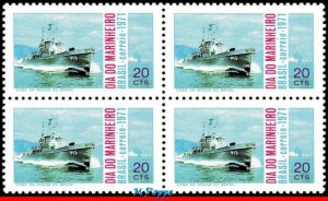 1206 BRAZIL 1971 SEAMAN'S DAY, NAVY, GUNBOAT, SHIPS BOATS, MI# 1300, BLOCK MNH