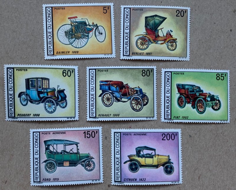 Congo PR 1968 Antique Cars with airmails, MNH. Scott 174-178, C67-68, CV $17.85