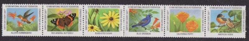 National Wildlife Federation Strip of 6 Diff 1999 Wildlife Stamps  I Combine S/H
