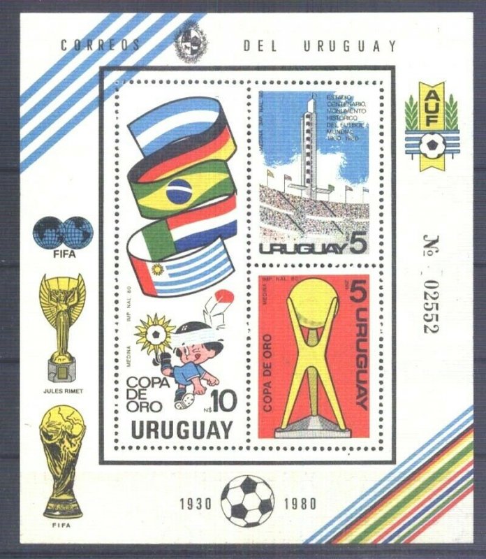 URUGUAY 1980 FOOTBALL SOCCER GOLD CUP FLAG S/SHEET BL YV 37 Mi 50 MNH