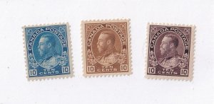 CANADA-# 116-118 VF-MNH 10cts PLUM MH KGV ADMIRALS CAT VALUE $740