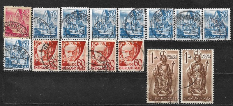 COLLECTION LOT OF 15 GERMANY  RHINE PALATINATE 1947+ STAMPS CLEARANCE CV+ $15