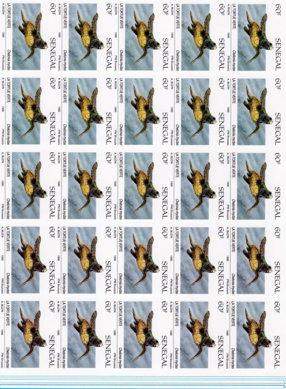 Senegal 1991 Sc#914/917  Reptiles Mini-Sheetlet of 25 Imperforated !!!