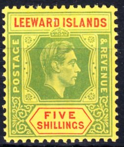 1938-51 LEEWARD ISLANDS KGVI 5/- GREEN & RED/YELLOW (SG#112) MH VF