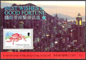 Falkland Islands 1997 Best Wishes & Good Fortune Marine Life Crab S/S MNH