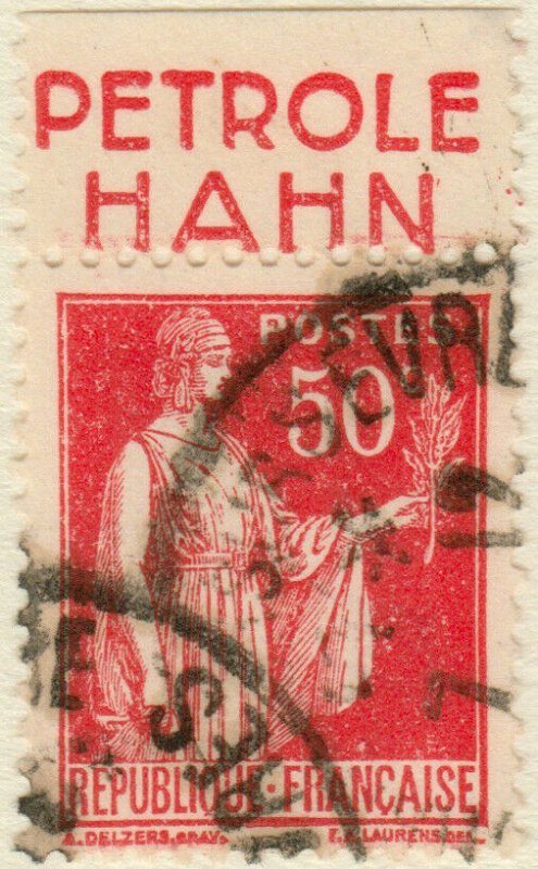 FRANCE - 1935 pub PETROLE HAHN sur Yv.283f 50c Paix t.III (A3)