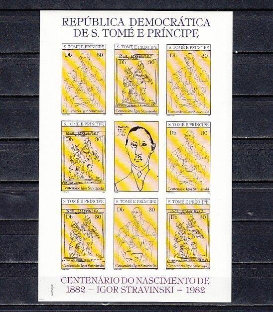 St. Thomas, Scott cat. 660 a-b. Composer Igor Stravinsky IMPERF sheet.