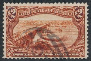 UNITED STATES 293 USED, $2 TRANS-MISS, VF, LIGHT CANCEL