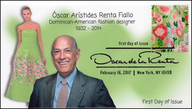 17-040, 2017, Oscar de la Renta, Fashion Design, FDC, Pictorial Cancel, Green