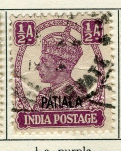 INDIA PATIALA; 1943 early GVI issue fine used 1/2a. value