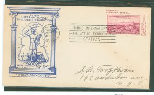 US 778b 1936 Single from third international Philatelic Exhibition (TIPEX) Farley souvenir sheet, first day cover (addressed) wi