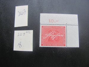 GERMANY 1956 MNH MI. 227 CORNER MARGIN   SET XF (263) ALL MARGIN #s OR CM
