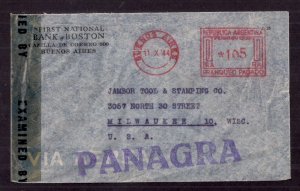 ARGENTINA; Type E1 meter stamp on COVER w PANAGRA handstamp 1944 censor addr USA