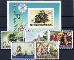 1976 Upper-Volta 200 Years America, Horses, Ships, compl. set+Sheet VF/MNH! 