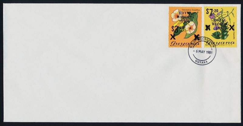 Guyana 334-5a on FDC's - Flowers, Royal Wedding o/p