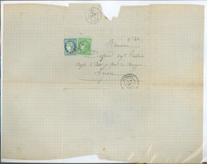 France 41/57 1871; #57 note left side, 41 - 3 huge margins, shows second stamp; letter on other side 8 Sept 1871