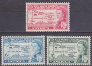 1958 Antigua  116-118 MLH Queen Elizabeth II British Caribbean Federation 6,00 €
