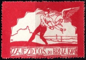 1914 Czechoslovakia Patriotic Poster Stamp Czech Sokol (Falcon) Movement in Brno