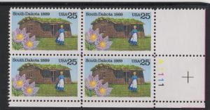 ALLY'S STAMPS US Plate Block Scott #2416 25c South Dakota Statehood [4] MNH STK