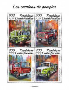 Central African Rep 2019 MNH Fire Engines Stamps Renault Special Transport 4v MS