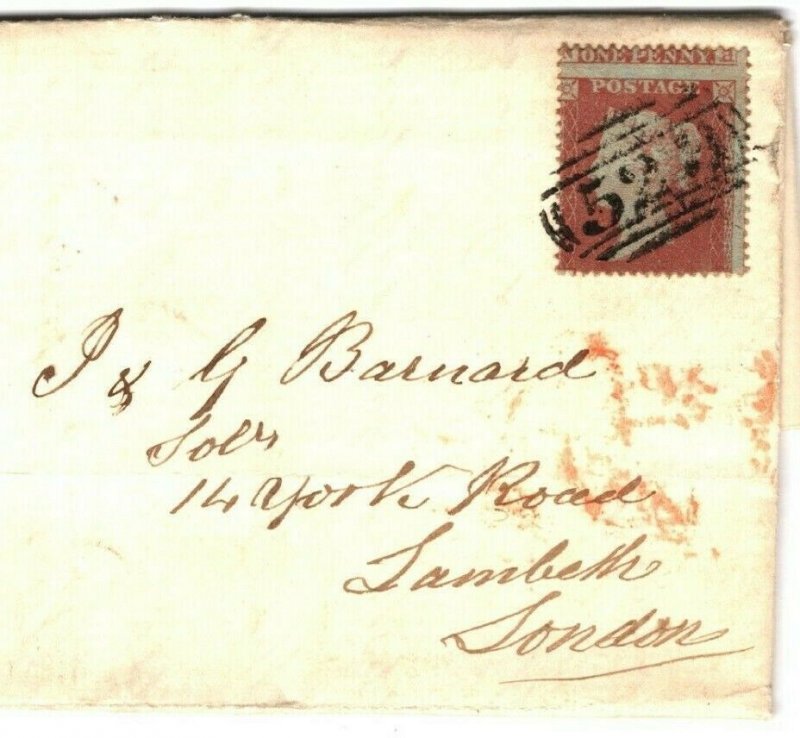 GB Wales Cover *MERTHYR TYDVIL* CDS Glamorgan London 1d Red 1855{samwells}ZB37