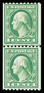 Scott 486 1918 1c Washington Coil Line Pair Mint F-VF OG NH Cat $9.50