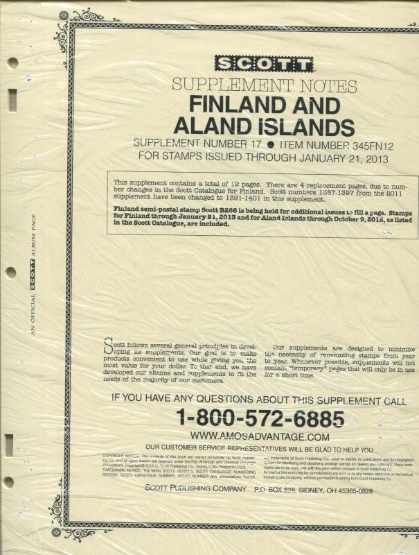 Scott Postage Stamp Album Supplement 2009-2013 Finland & Aland Islands #14-17