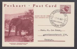 South Africa H&G 42-1 postcard 1964 BONTEBOK PARK cancel, Kruger Park, Elephant