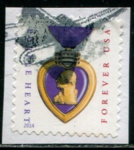 4704b US (49c) Purple Heart SA dated 2014 , used on paper