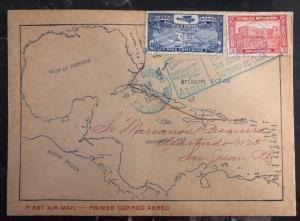 1929 St Domingo Dominican Rep First Flight Cover FFC To San Juan Puerto Rico Map