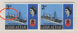 Gibraltar 1967 Ships 2d broken rope in rigging variety, plate 1A r7/4 unmounte