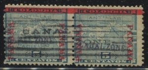 Canal Zone 2 Overprint Used Pair with APEX Cert BZ1804