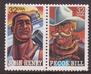 USA 1996 - Folk Heroes - John Henry/ Pecos Bill - Joined Pair x 2 -32c used