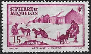 St. Pierre Miquelon # 177  Dog Team  - 15c  1938  (1)  Unused VF