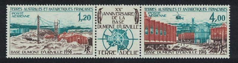 FSAT TAAF Birds Dumont D'Urville Base 2v+label Unfolded 1976 MNH SC#C45a