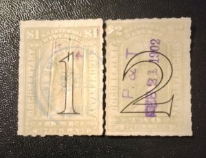 US #R184-R185 Used Documentary Revenue Stamps Open Numerals VF 1898