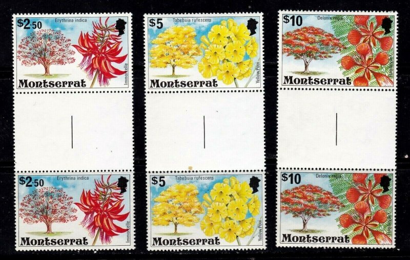 Montserrat stamps #340 - 354, 3 scans, MNH OG,  Gutter Pairs, Flowers