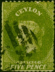 Ceylon 1869 5d Olive-Green SG66bx Wmk Reversed Fine Used (2)
