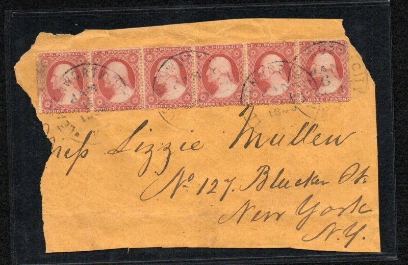 Leavenworth City KANSAS TERRITORY 1857 3c Wast'n cover piece - NICE!!! 1860