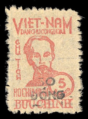 Vietnam - North #50 Cat$40, 1956 50d on 5d, without gum as issued