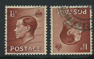 GB Edward VIII  SG 459wi and 459 Used