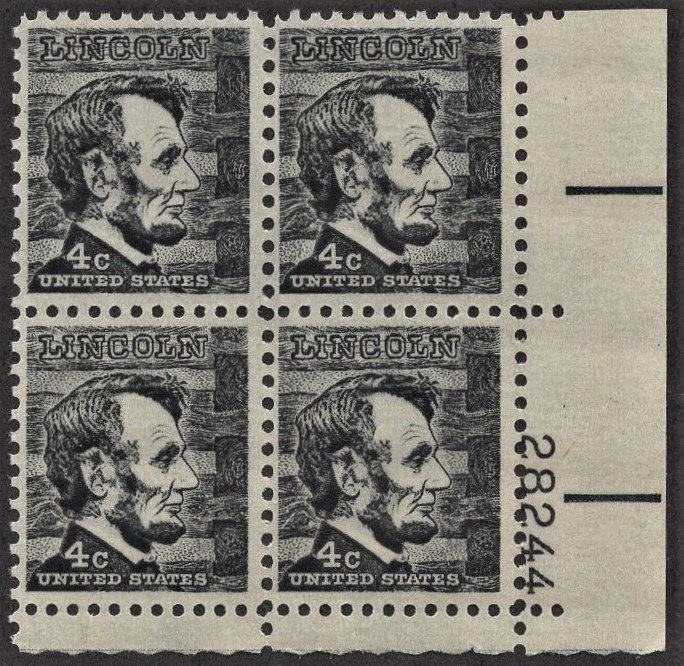 US 1282 MNH VF 4 Cent Abraham Lincoln Plate Block # 28244