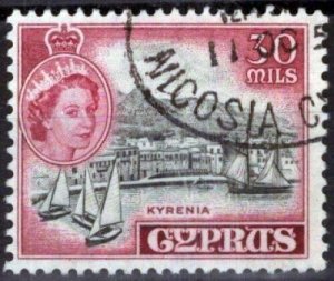 1955 Cyprus 175 used 30pi car & blk Kyrenia Harbor Ships ZAYIX 020123S24M