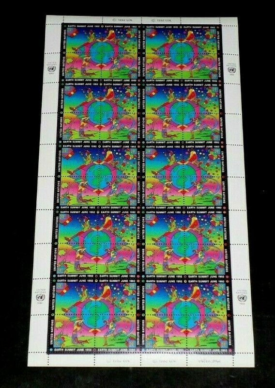 U.N. NEW YORK #608a, 1992 PETER MAX, EARTH SUMMIT, MNH, PANE/40 NICE! LQQK!