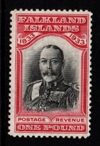 FALKLAND ISLANDS SG138 1933 £1 BLACK & CARMINE CENTENARY MTD MINT