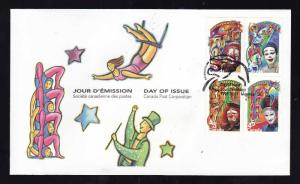 Canada-Sc#1757-60-stamps on FDC-Clowns-Circus-1998-