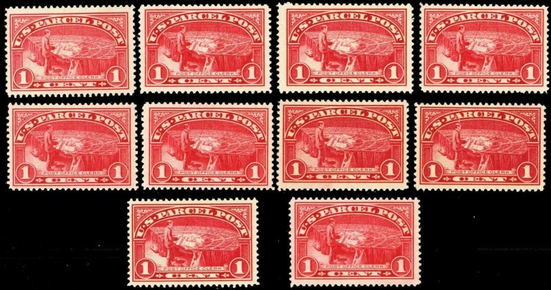 Q1, Mint VF NH WHOLESALE GROUP OF Ten Parcel Post Stamps CV $120 - Stuart Katz