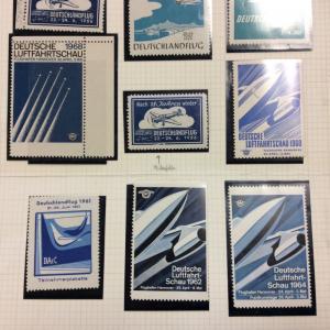 9 German Poster stamps, labels. 1956 to1964 Deutschlandflug Aviation air planes