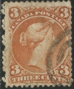 CANADA Sc#25 1868 3c Red Large Queen Avg-Fine Centered Used