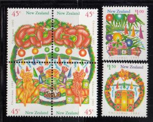 New Zealand 1993 MNH Scott #1164-#1169 Christmas Block of 4, 2 singles